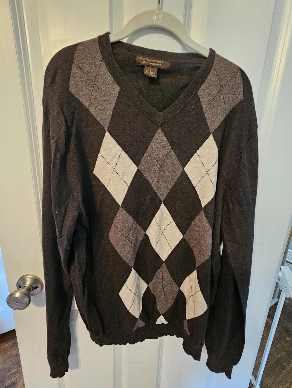 Sebastian Cooper Vintage 90's Cashmere Blend Argyle V-Neck Sweater